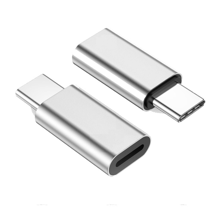 Lightning Type C adapter, Comando Tech, Standard USB 3.1, Max. 3A áramerősség, Méretek 2.6 x 1 x 0.5 cm, Ezüst