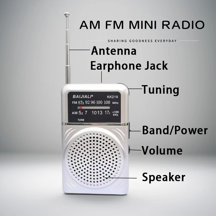 Преносимо радио Baijiali, FM/AM, Захранване с 2AAA батерии