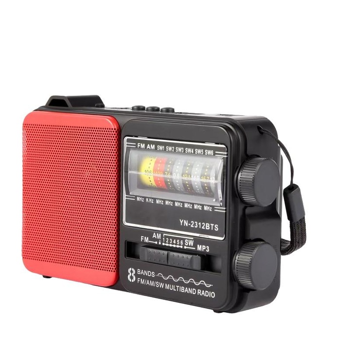 YN-2312BTS hordozható rádió, AM / FM / SW, USB TF MP3 lejátszó, Li-ion akkumulátor / DC 5V tápellátás / napelem, kézi tuner és stabil jel, LED zseblámpa, beltéri, kültéri, vészhelyzeti használatra tervezve, ajándék