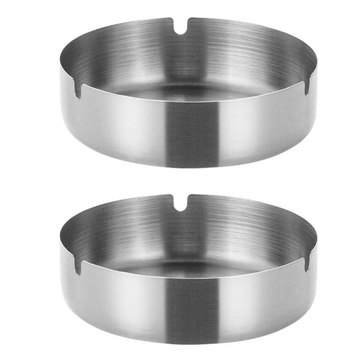 2 db kerek rozsdamentes acél hamutartó irodába, szállodákba, éttermekbe, kül- és beltéri használatra, 8*2,7 cm