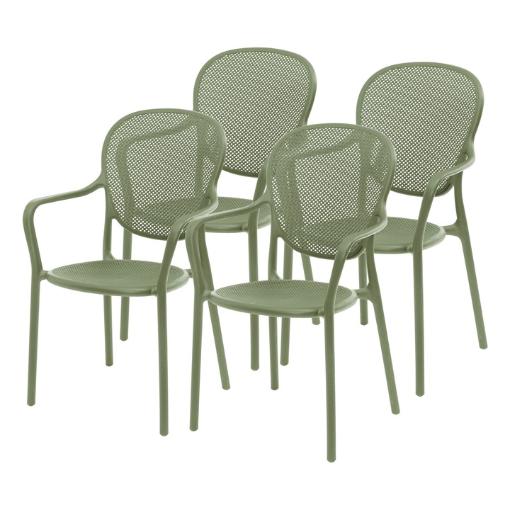 Scaune rezistente cu brate pentru terasa, Set 4 scaune, verde