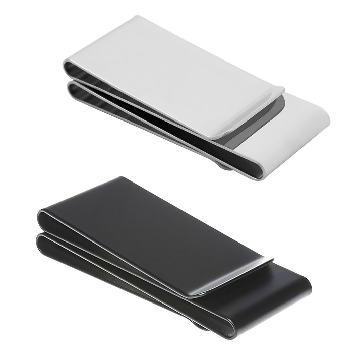 Set 2 Clipsuri Bani Inox TREXORA, Rezistente, Argintiu-Negru, 3x6cm