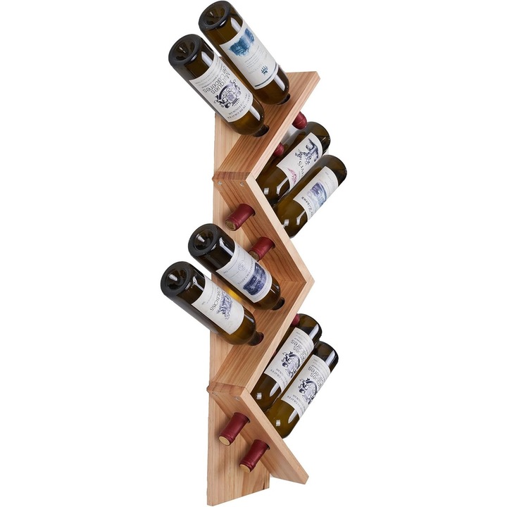 Suport sticle vin, raft perete vin, din lemn, rezistent