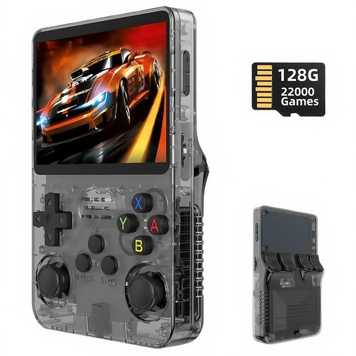 Consola retro portabila R36S, ecran IPS 3.5 inch, neagra-128G