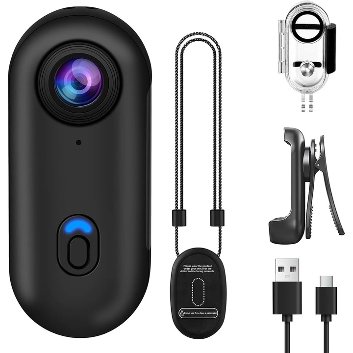 Camera video sport 1080P, waterproof, 120° unghi larg, acumulator 800mAh, dimensiuni 19.30x12.50x5.50cm, pentru ciclism, Vlog zilnic, Sport in aer liber