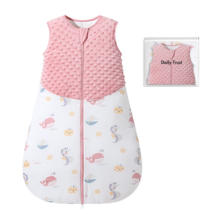 Спален чувал за бебета, памучен, есенно-зимен модел, 1.5TOG, 76см, 6-18 месеца, розов