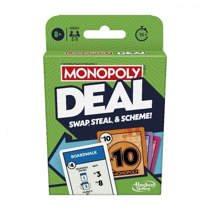 Joc de societate Hasbro Monopoly Deal, set 110 carti, 2-5 jucatori, multicolor