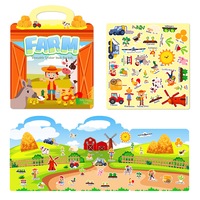 Carte educativa cu autocolante pentru copii, invatarea cuvintelor, reutilizabila, carte interactiva, Ferma