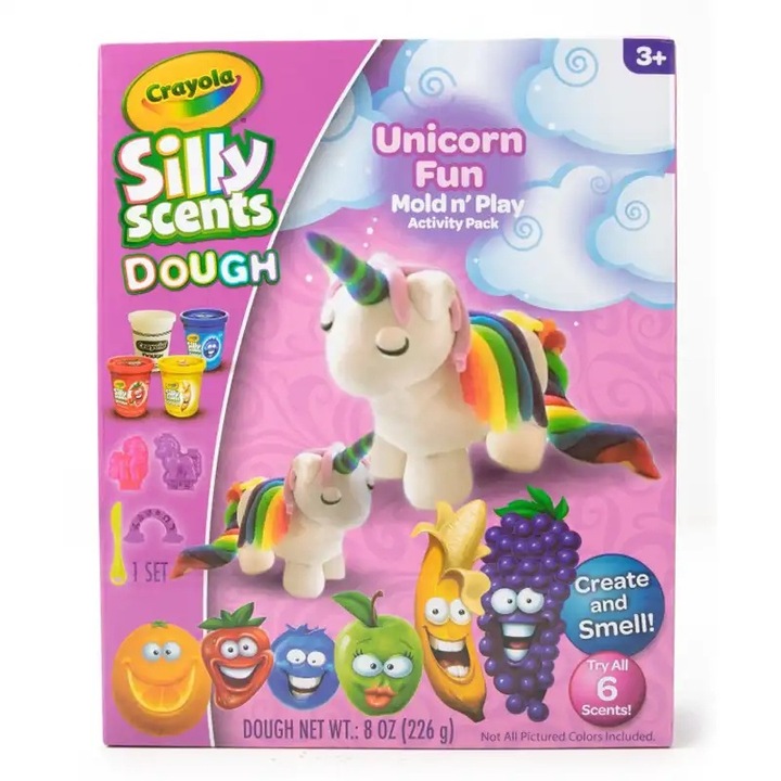 Комплект пластилин за деца Crayola Silly Scents, 4 ароматизирани цвята, 2 формички, 1 инструмент, + 2 години