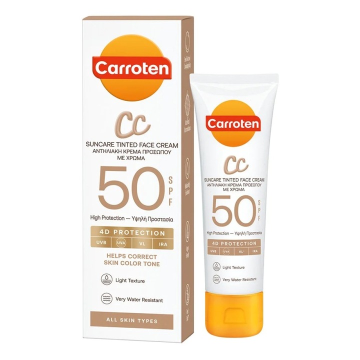 Crema de fata colorata Carroten CC Suncare SPF50, 50ml, pentru toate tipurile de piele