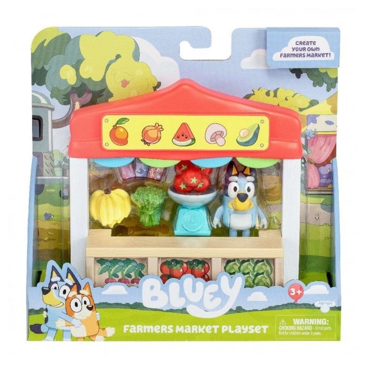 Bluey szupermarket játékszett, Giochi Preziosi, 6 cm-es figura, 4 kiegészítő, többszínű, 3 éves kortól