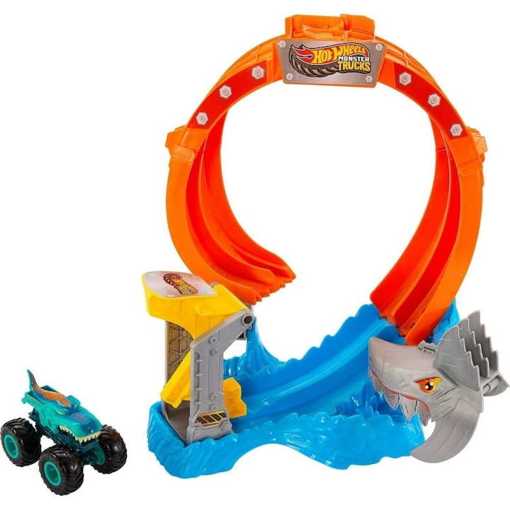 Pista Hot Wheels Monster Trucks Corkscrew Shark Smash, többszínű