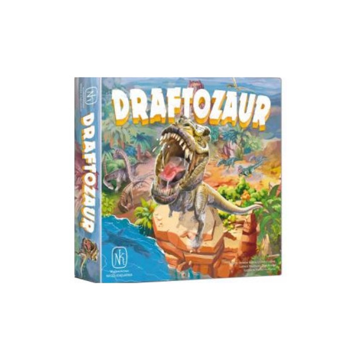 Draftozaur, joc de societate, Nasza Ksiegarnia, 5 planse, 60 pinioni dinozauri, multicolor