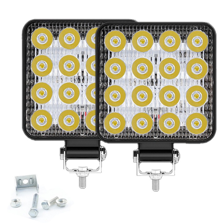 Bara luminoasa de lucru cu LED-uri pentru masina, lampa de lucru cu 16 LED-uri si 48W, pentru camion, SUV si offroad - pachet de 2