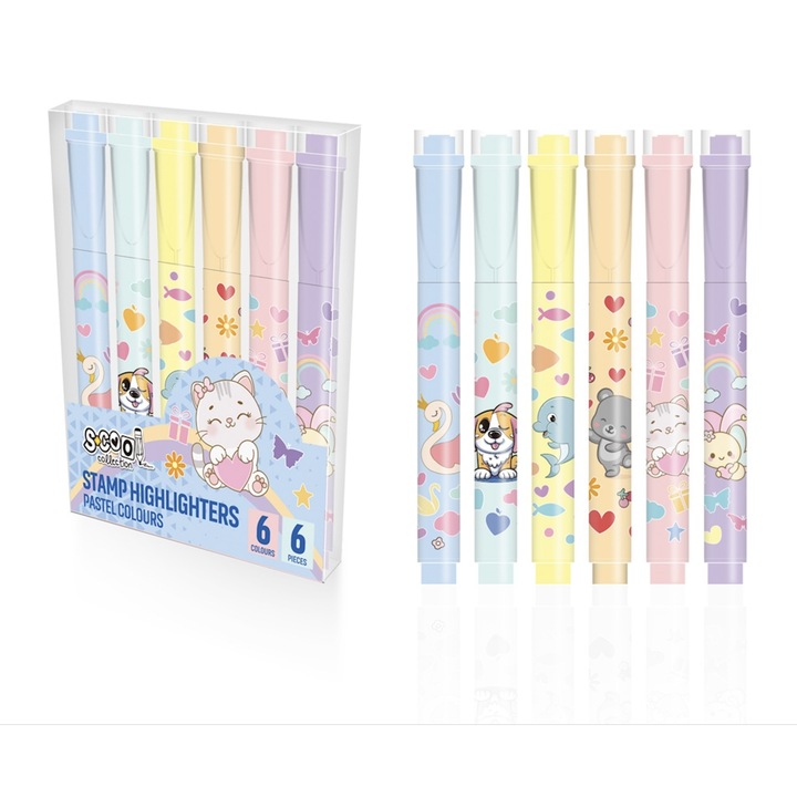 6 darabos S-cool szövegjelölő készlet bélyegzővel, pasztellszínekkel