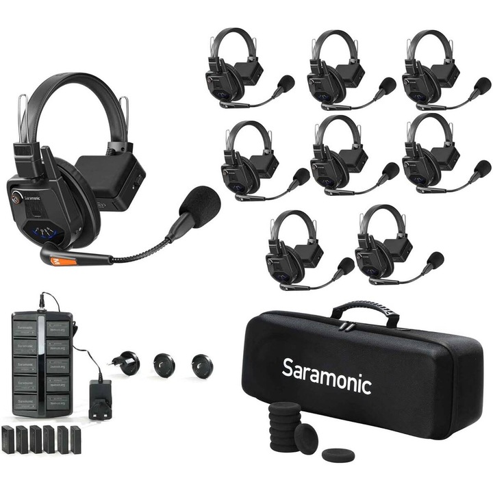 Sistem Intercom Wireless pentru 8 Persoane Saramonic WiTalk WT8S Full-Duplex 1.9GHz Casti Single-ear Negru