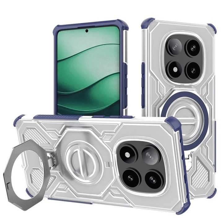 Husa pentru Xiaomi Redmi Note 14 Pro+ 5G, Antisoc, SKYDDAR INOVATION, Carbon Shield PRO, Magsafe, set cu sticker, Albastru