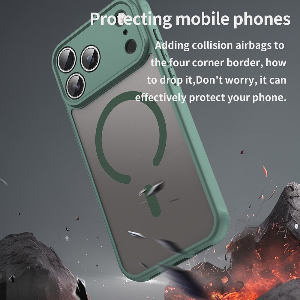 Husa pentru iPhone 17 Pro Max cu protectie pentru lentile si MagSafe EasyCharge, Ghost Series Anti-ingalbenire, frosted - verde