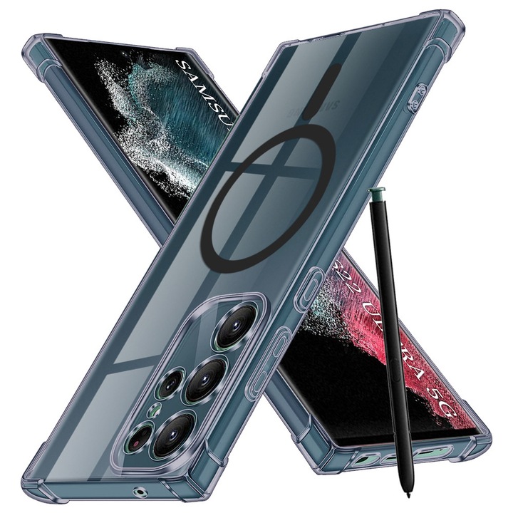 Husa pentru Samsung Galaxy S23 Ultra DaDen® ShockProof Magsafe, Protectie Camera, Incarcare Wireless, Antisoc, Protectie Superioara, Fumuriu