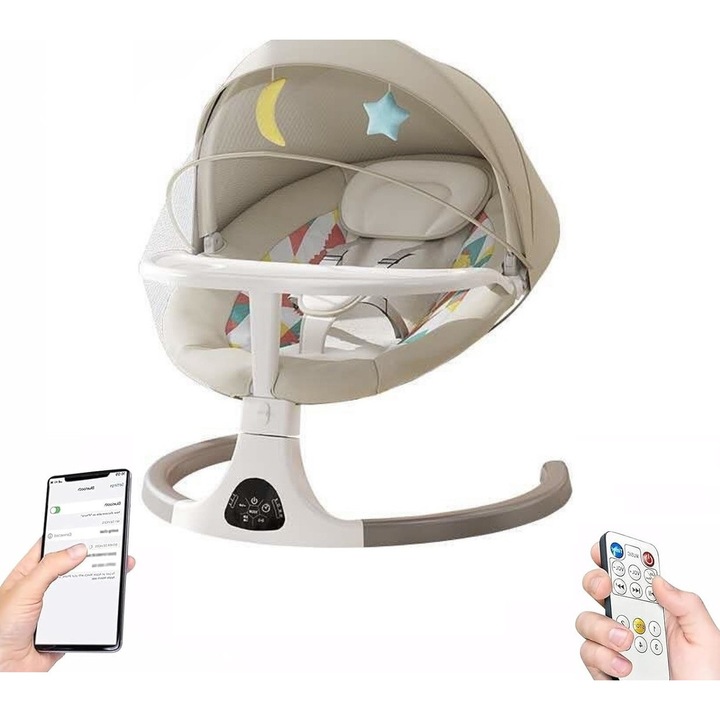 Електрическа бебешка люлка WePro Store с Bluetooth, дистанционно управление, матрак, който може да се пере, играчки, мрежа против комари и подвижна тава, идеална за деца от 0 до 12 месеца
