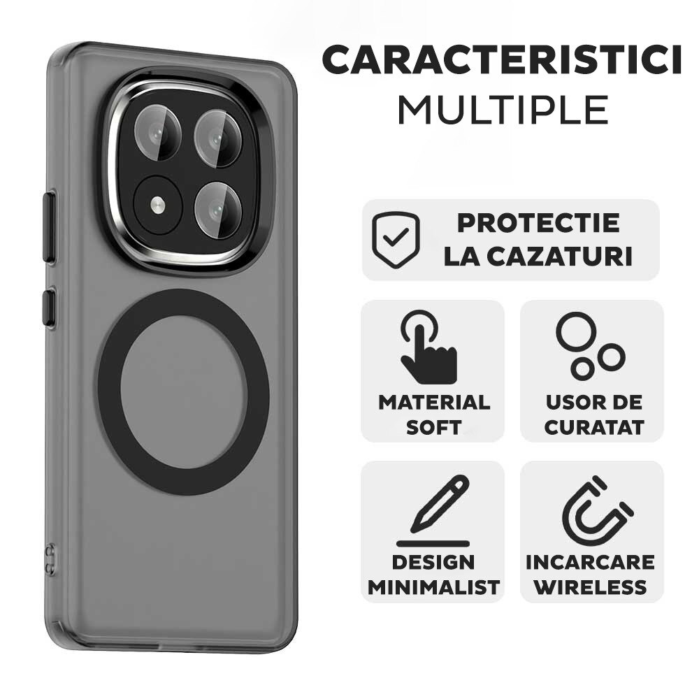 Husa pentru Xiaomi Redmi Note 14 Pro Plus 5G DaDen® CandyCase MagSafe, Antisoc, Incarcare wireless, Butoane protejate, Negru