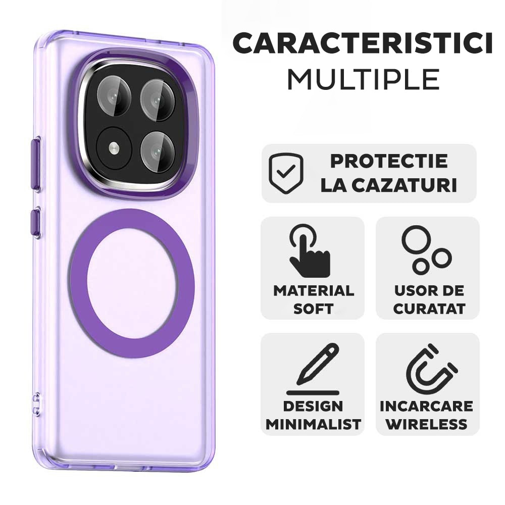 Husa pentru Xiaomi Redmi Note 14 Pro Plus 5G DaDen® CandyCase MagSafe, Antisoc, Incarcare wireless, Butoane protejate, Mov