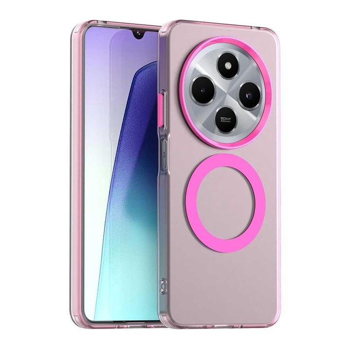 Telefontok, kompatibilis Xiaomi Redmi 14C / Poco C75, DaDen CandyCase MagSafe, ütésálló, vezeték nélküli töltés, védett gombok, rózsaszín