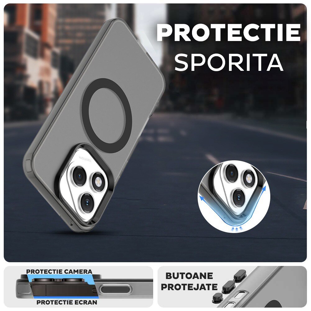 Husa pentru Honor 400 Lite DaDen® CandyCase MagSafe, Antisoc, Incarcare wireless, Butoane protejate, Negru