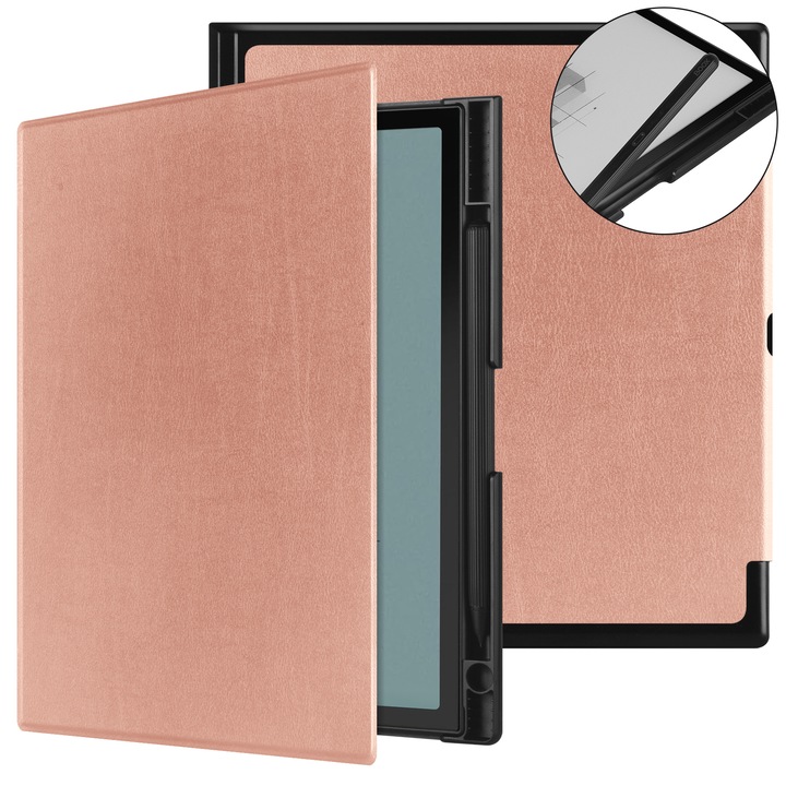 Husa tableta Ebook reader Onyx BOOX Note Air3, Air 3 Color, Air 4 Color, cu functie de activare automata, prindere magnetica, material de calitate, cu curea de mana, Cu slot pentru stilou，Aur roz