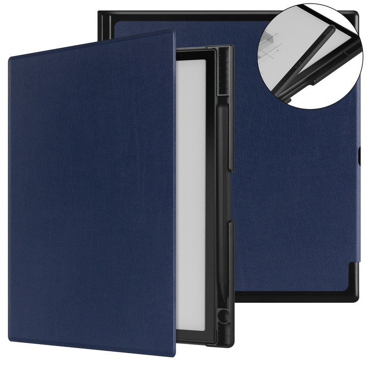 Husa flip tableta Ebook reader Onyx BOOX Note Air3, Air 3 Color, Air 4 Color, cu functie de activare automata, prindere magnetica, material de calitate, cu curea de mana, Cu slot pentru stilou，Albastru inchis