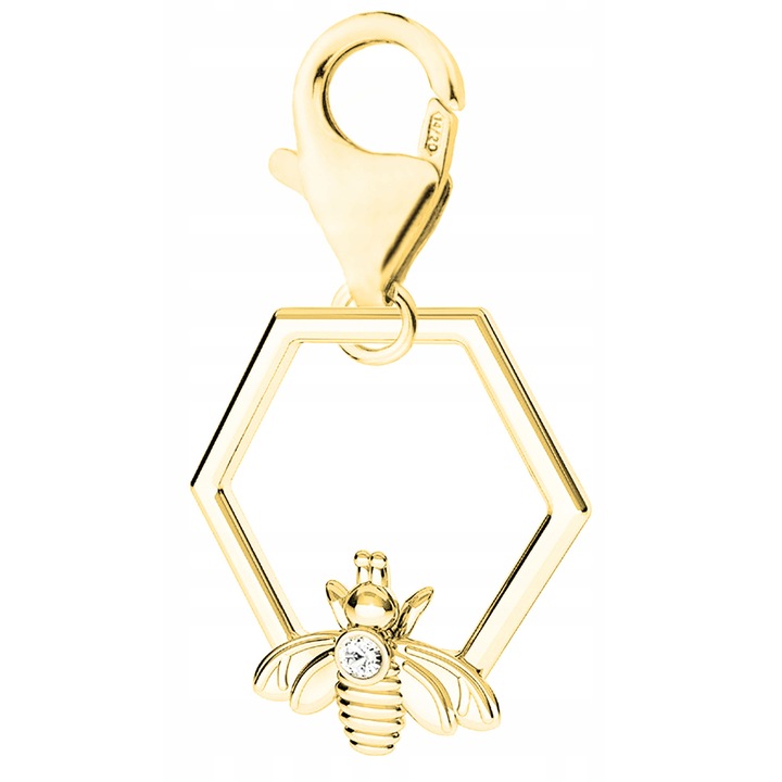 Talisman Din Argint 925, Larezo, Material Argint, Titlu 925, Acoperire Aur 585, Albina Cu Fagure De Miere, 25 mm x 15 mm, Ambalaj Elegant Inclus, Auriu