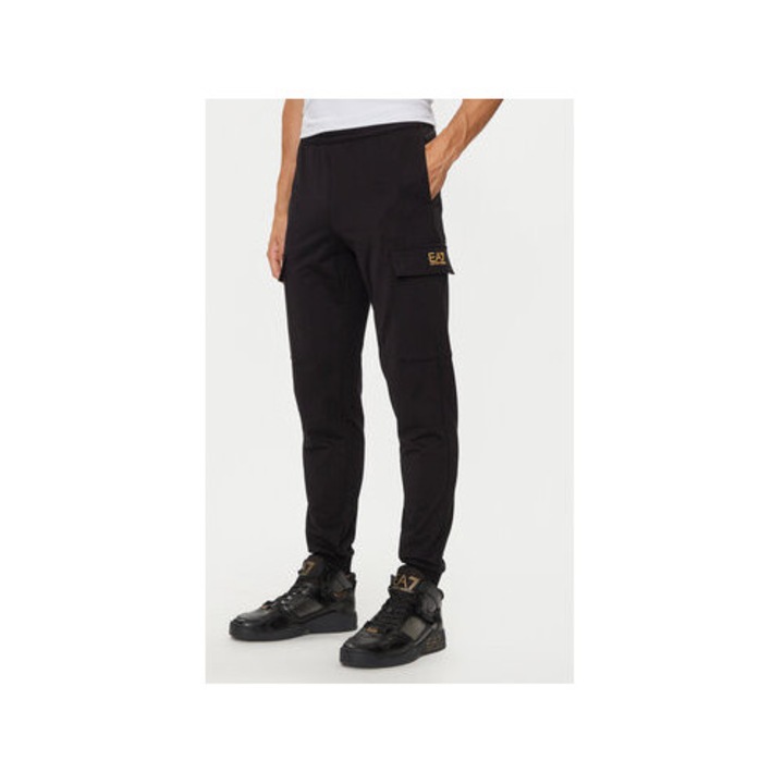 Pantaloni de trening barbati Ea7 Emporio Armani, 8NPP67 PJVRZ, Bumbac, Negru, Negru