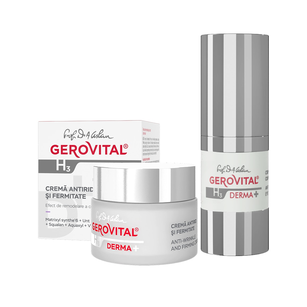 Pachet Gerovital H3 Derma+: Crema Antirid Contur Ochi, 15 ml + Crema Antirid si Fermitate, 50 ml