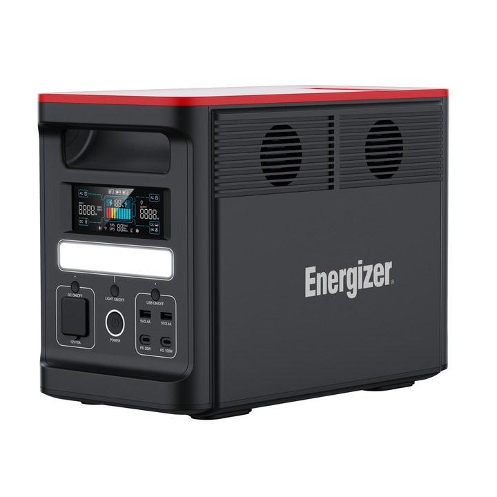 Statie de incarcare portabila Power Station Energizer 1536Wh, 2 x AC Schuko, 1 x DC, 2 x USB-A, 2 x USB-C, Negru, PPS1500W2F