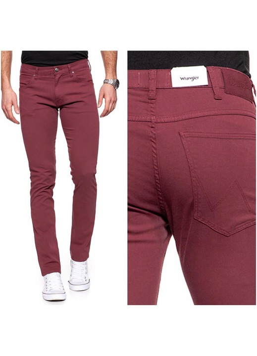 Pantaloni Barbati, Wrangler, Model LARSTON, Croiala Slim Fit Cu Picioare Conice, Material Elastic Si Confortabil, Cu Fermoar, Stil Casual Si Modern, Marimea 27/32, Rosu