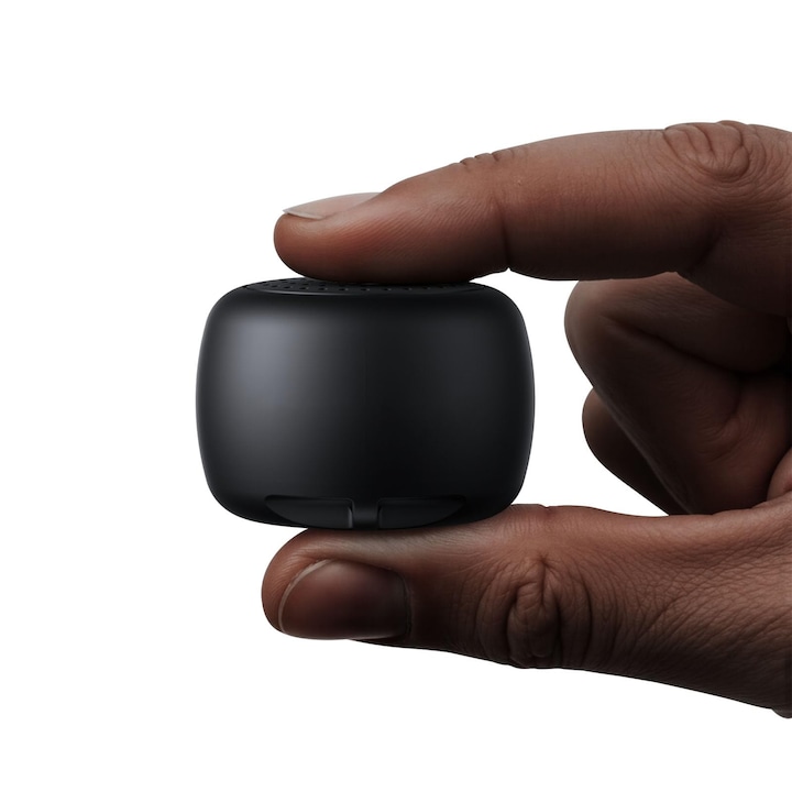 Преносима Bluetooth колонка, Мини кръгла, Управление от камера, Стерео TWS, Черна