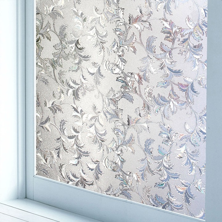 Folie Decorativa CCmax pentru Geam, Model Floral Coada de Phoenix, Protectie Solara si Intimitate, 600 x 2000 mm, Aplicare Usoara cu Apa