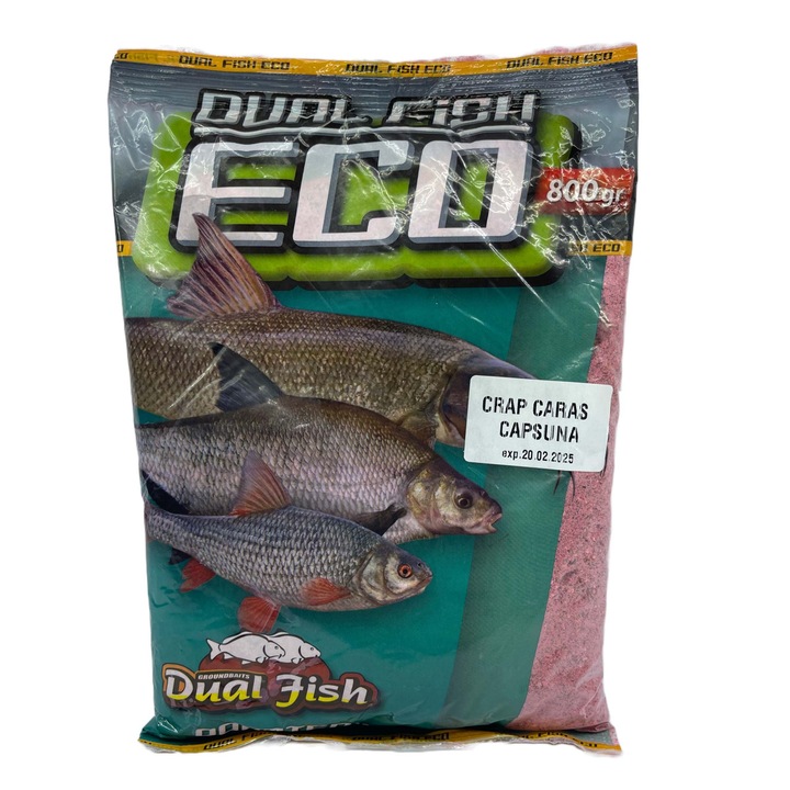 ÖKO csali zúzott szemcsék formájában horgászathoz, adalékanyagokkal, CARP CARP STRAWBERRY ízű, 800 gramm, Dual Fish