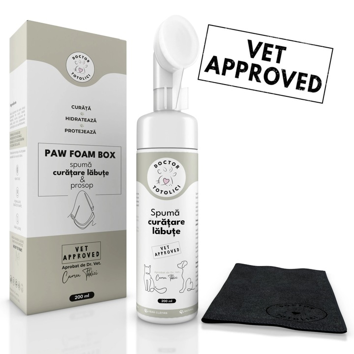 Doctor Totolici kiöblítendő mancstisztító habkészlet + mikroszálas törlőkendő, 200 ml