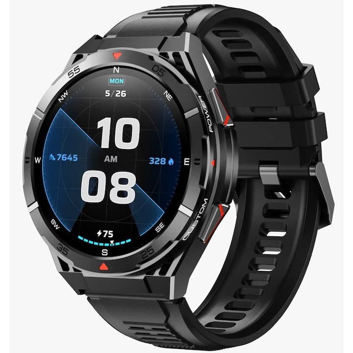 DG SYNC 2A Férfi Okosóra, 1,43"-os AMOLED Kijelző, GPS, Bluetooth Hívások, HD Mikrofon, Értesítések, Fitnesz és Sport, Egészségfigyelés, 2 Szíj (Fém és Szilikon), 3ATM Vízállóság