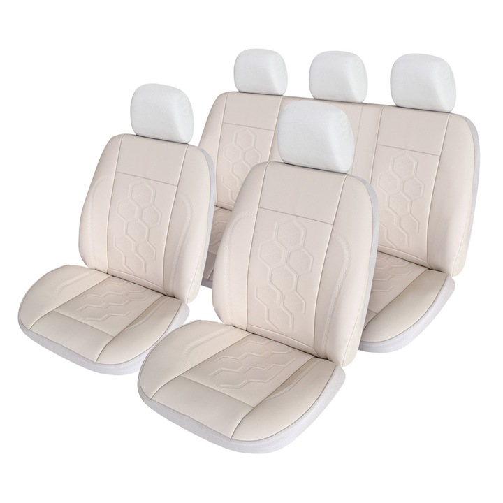 Калъфи за автомобилни седалки Smartic®, екокожа и перфорирани кожени вложки S07, 11 части, съвместими с въздушни възглавници, сгъваеми, 3 слоя материал, бежови