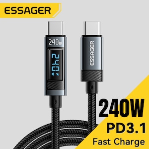 Cablu de date USB Type-C la USB-C 240W ESSAGER®, incarcare rapida PD 100W, afisaj digital, 2M 5A, compatibil cu MacBook Pro, Xiaomi, Samsung, laptopuri