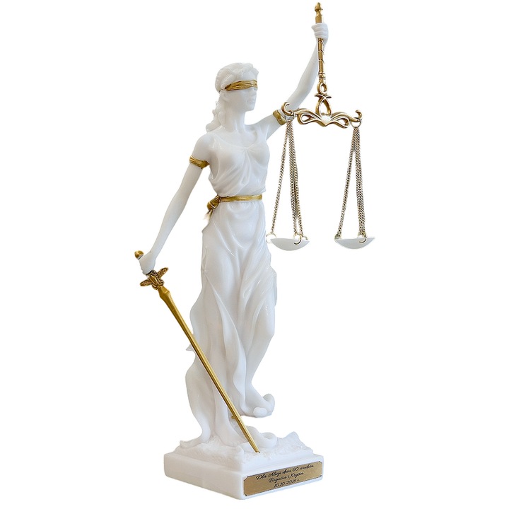 Statueta decorativa Temida, zeita dreptatii, rasina-alabastru, 35cm, alb-auriu