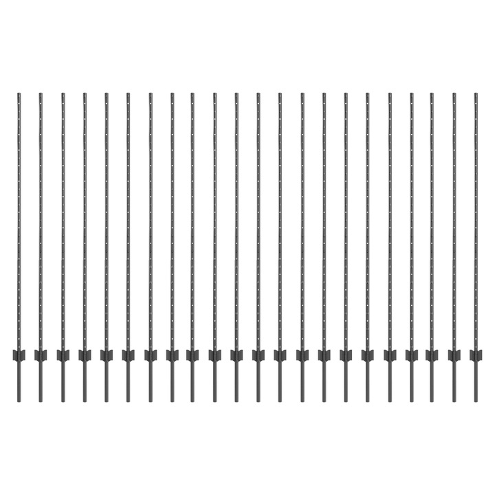 Set Stalpi de Gard vidaXL, argintii, 44 pcs, Gri, 50 x 1.6 m Metal, 13 kg