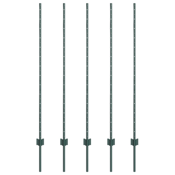 Set stalpi de gard vidaXL, 5 buc, U-Channel, Verde, 140 cm, din otel., 5.36 kg