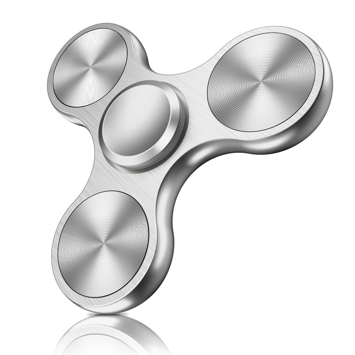 Fidget Spinner Metalic EDC Corp Aliaj Aluminiu Rulment Inox Rotatie 4-8 Minute Jucarie Antistres pentru Focus si Concentrare Copii si Adulti Argintiu
