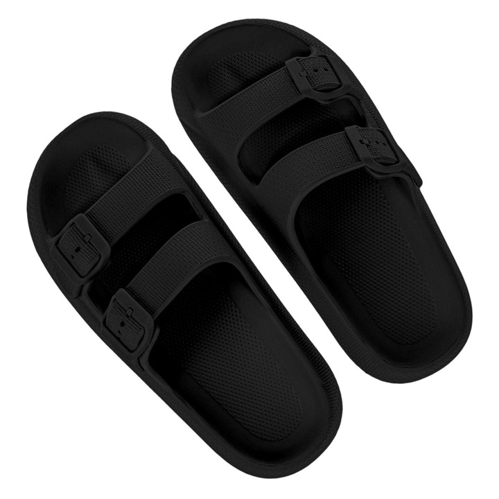 Papuci de plajă negri, curele duble, 38 EU