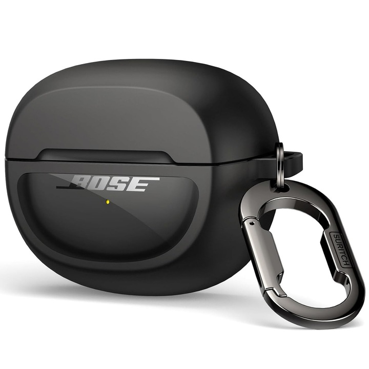Husa pentru casti Bose Ultra Open, SURITCH, transparent/negru, rezistent la socuri, cu carabina