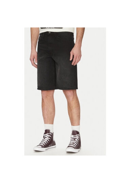 Ferfi farmer rovidnadrag keverek anyagbol, 20718406, pamut/elasztan, fekete, Fekete