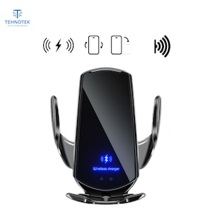Suport Auto cu Incarcator Wireless TehnoTek, Compatibil Universal Android & iOS, Senzor Inteligent, Fast Charger 15W, Fixare in Grila de Ventilatie, Prindere Automata, Rotire 360°, Design Premium, Stabil si Elegant – Negru